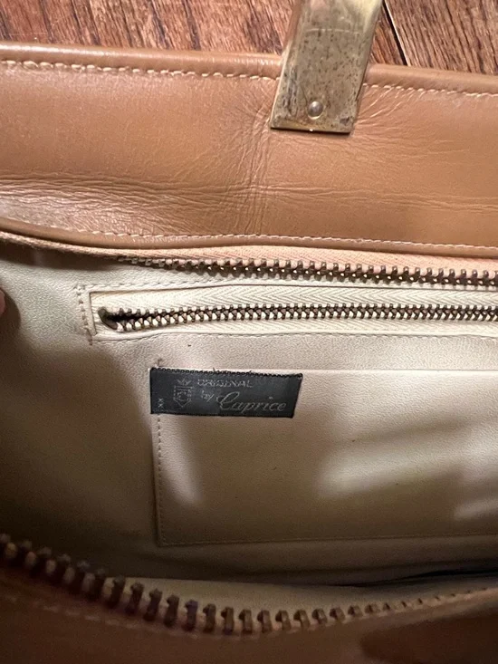 Vintage Caprice 1970’s Tan Leather Satchel with Multicolor Snakeskin Accent - Picture 2 of 12